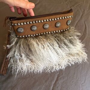 Brown and Gray Women's Clutch with Fringe